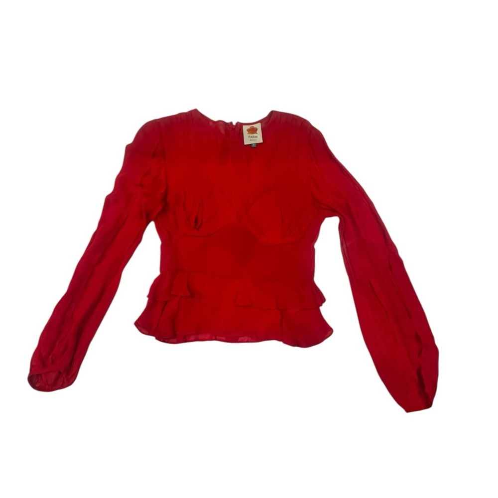 Farm Rio Red Pleated Shell Blouse - Picture 7 of 7